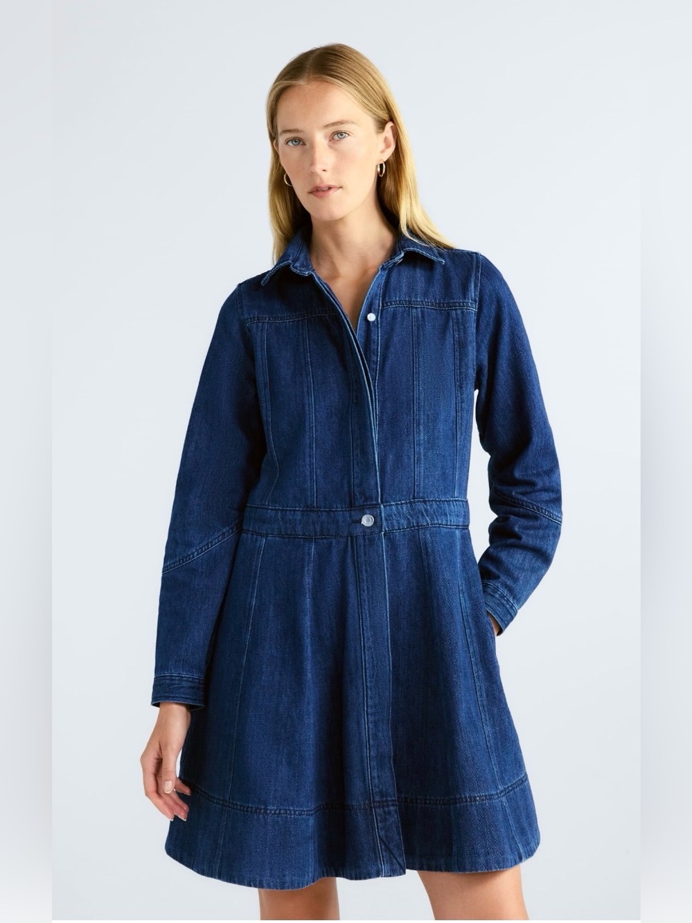 Free Assembly Women’s Denim Mini Shirtdress w/ Long Sleeves